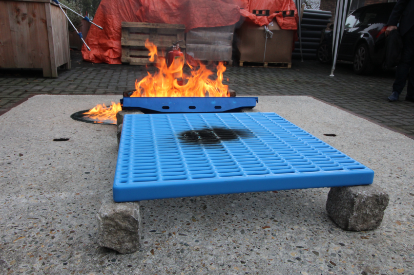Novelty: Plastic pig floor coating unaffected by fire