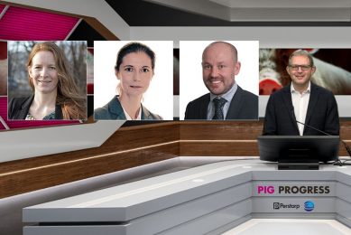 The line-up of the webinar, from left to right: Dr Linda Peeters, GD Animal Health; Dr Sofia Rengman, Perstorp; Dr Daniël `perling, Ceva Santé Animale. - Photo: Company Webcast