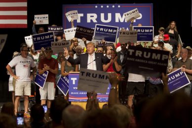 Donald Trump at an electoral meeting in Oskaloosa, IA in July 2016. Photo: Lightpainter