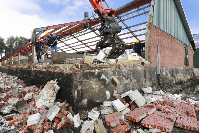 The destruction of a pig house in the Netherlands. Photo: Ruud Ploeg