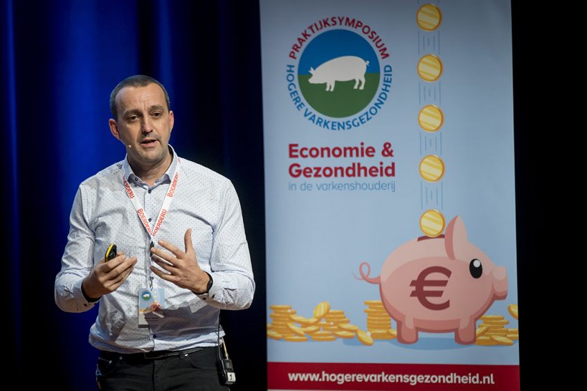 Prof Dewulf, speaking at the Higher Pig Health event, organised by Boerderij, a Dutch-language sister title to Pig Progress. Photo: Koos Groenewold