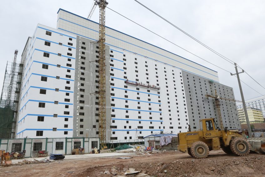 A 9-storey sow house under construction near Guigang, China. Photo: Henk Riswick