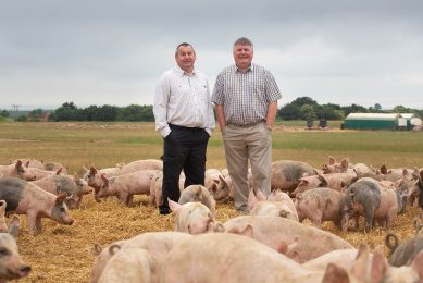 Michael (left) and Ian Baker, owners of North Farm Livestock, photographed in 2019 when they became Farmers Weekly Pig Farmer of the Year in the UK.