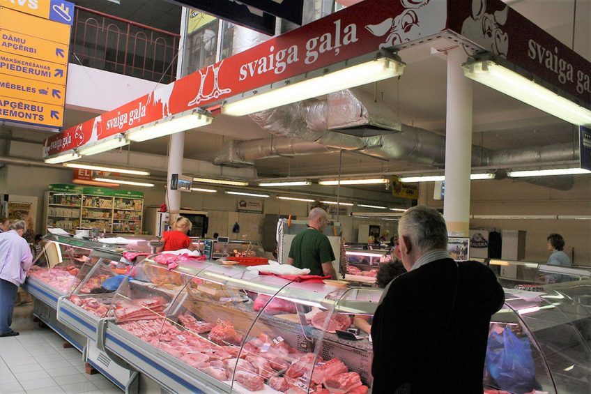 Pork for sale at the Riga Central Market, Latvia. Photo: Vincent ter Beek