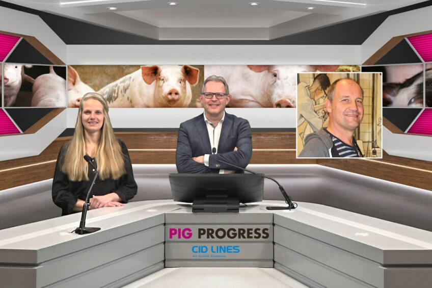 The line up of the webinar, with Elien Claeys, Cid Lines; Vincent ter Beek, Pig Progress; and Dr Klaus Depner, FLI. - Photo: Company Webcast