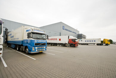 Lorries waiting for pork cargo at a processor in the Netherlands. Photos: Koos Groenewold
