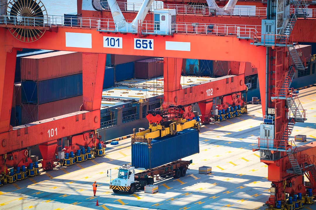 Container trucks in action in the port of Shanghai, China. Photo: Shutterstock