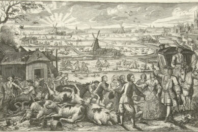 Rinderpest came in waves over the Netherlands – this depiction by Jan Smit shows the effects in 1745. Illustration: Wikipedia